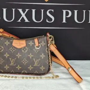 LOUIS VUITTON\Zip Pochette mit Kette-Goldfarben und Lederband\Monogram Canvas-Lederband braun-rot