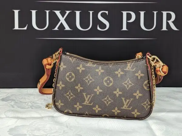 LOUIS VUITTON\Zip Pochette mit Kette-Goldfarben und Lederband\Monogram Canvas-Lederband braun-rot