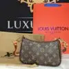 LOUIS VUITTON\Zip Pochette mit Kette-Goldfarben und Lederband\Monogram Canvas-Lederband braun-rot