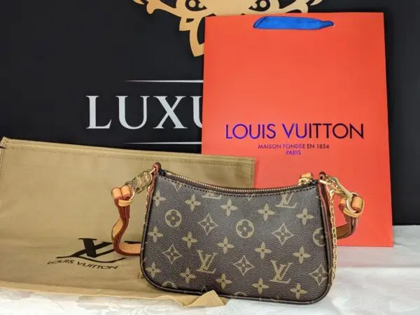 LOUIS VUITTON\Zip Pochette mit Kette-Goldfarben und Lederband\Monogram Canvas-Lederband braun-rot