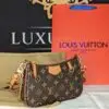 LOUIS VUITTON\Zip Pochette mit Kette-Goldfarben und Lederband\Monogram Canvas-Lederband braun-rot