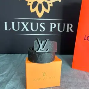 LOUIS VUITTON Gürtel 3,5cm breit-monogram-schwarz mit Schließe-schwarz 1