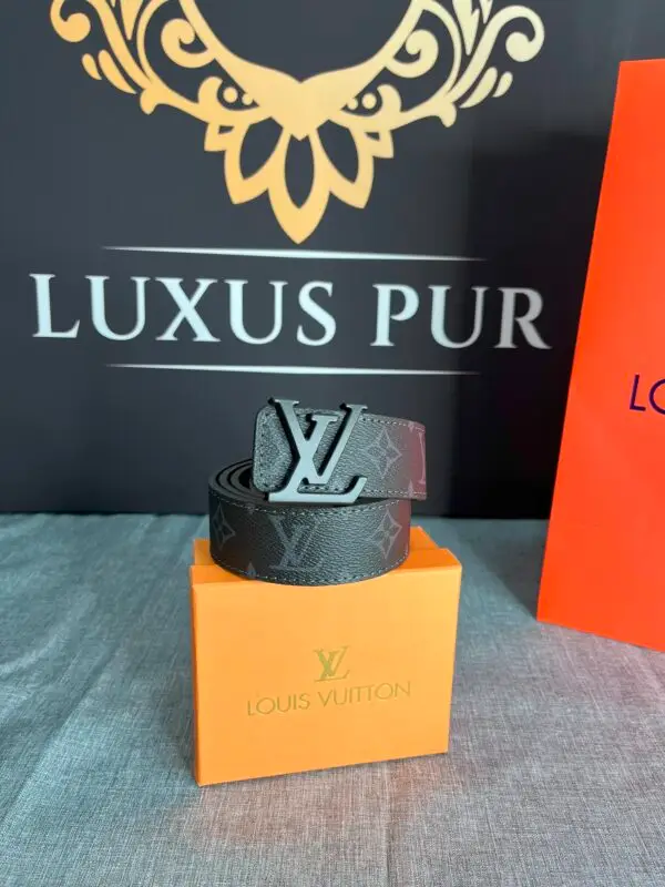 LOUIS VUITTON Gürtel 3,5cm breit-monogram-schwarz mit Schließe-schwarz 1