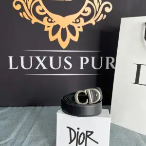 Dior Gürtel 2,7cm breit-Schwarz mit Schließe-silber 1