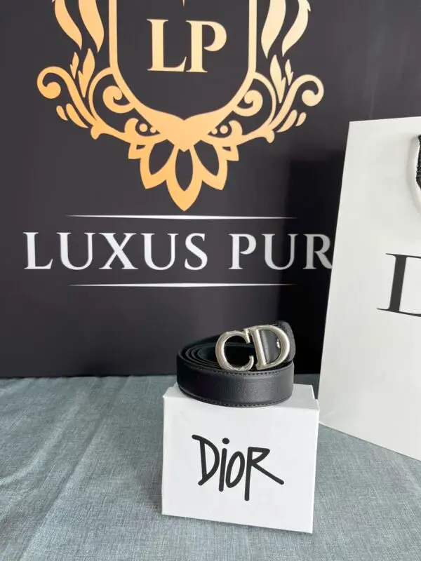 Dior Gürtel 2,7cm breit-Schwarz mit Schließe-silber 1