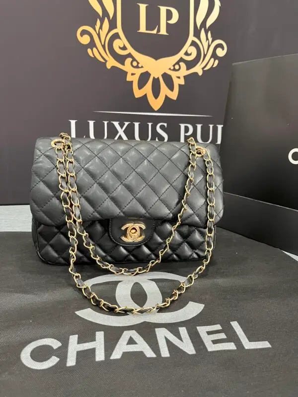 CHANEL Classic Double Flap 10 Chain Shoulder Bag Schwarz -1